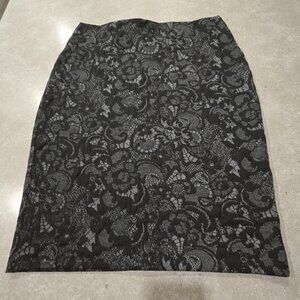JOE FRESH Women's Black/Grey Lace Print Stretch Pencil Skirt - Size Medium
